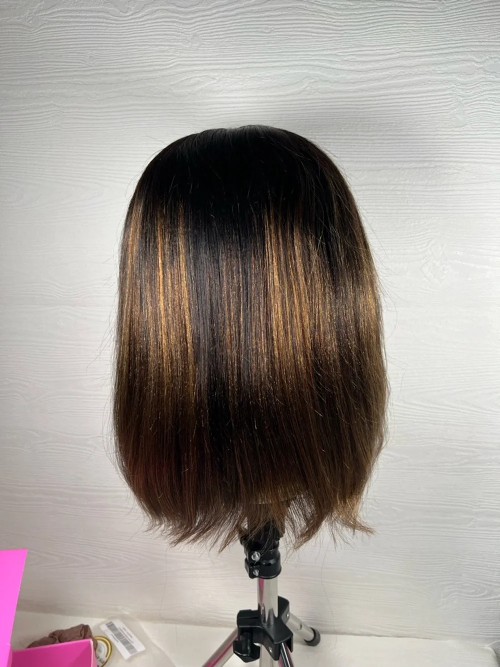 UNICE Brown Ombre Balayage Human Hair Yaki Straight Bob 14 Inch Wig